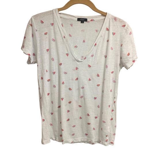 Rails Womens White Linen Blend Cara V Neck Watermelon Print Top XS Casual Beach - Picture 1 of 6